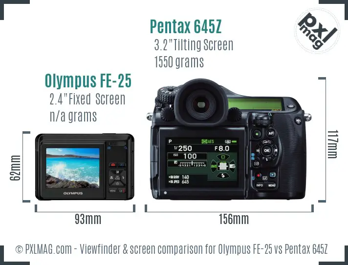 Olympus FE-25 vs Pentax 645Z Screen and Viewfinder comparison