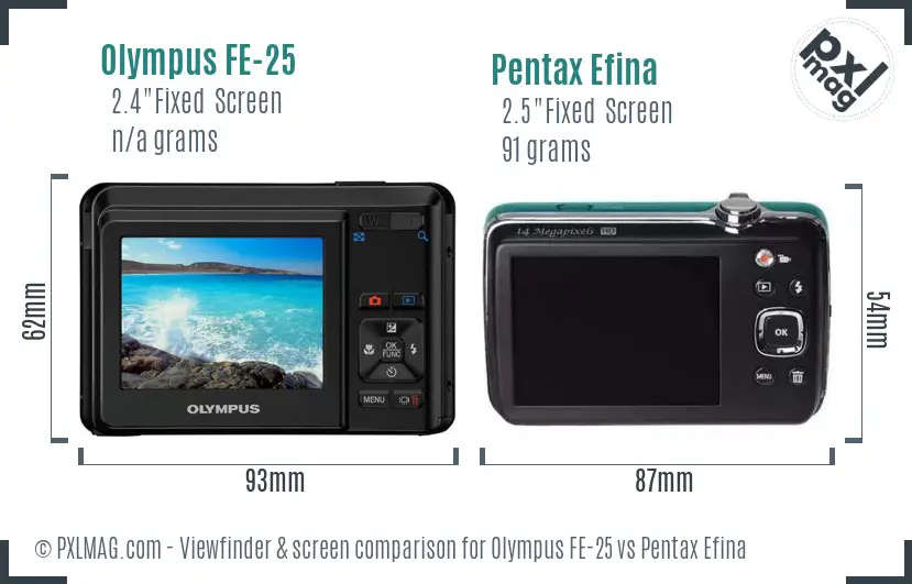 Olympus FE-25 vs Pentax Efina Screen and Viewfinder comparison