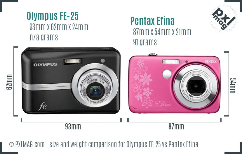 Olympus FE-25 vs Pentax Efina size comparison