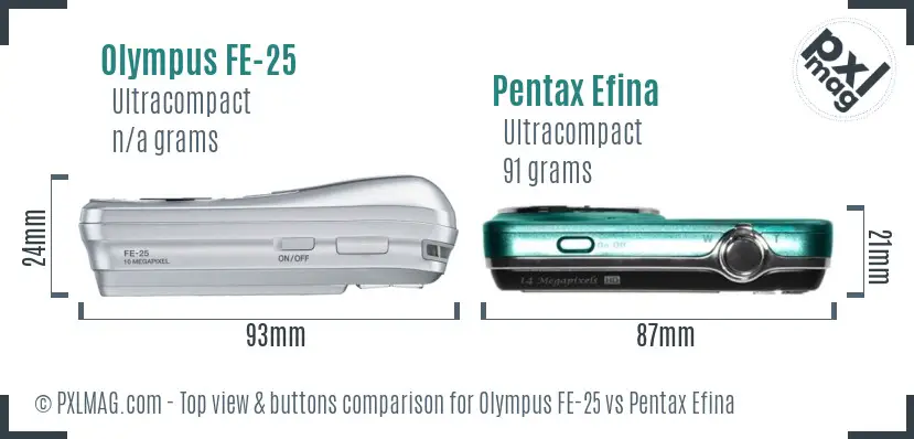 Olympus FE-25 vs Pentax Efina top view buttons comparison