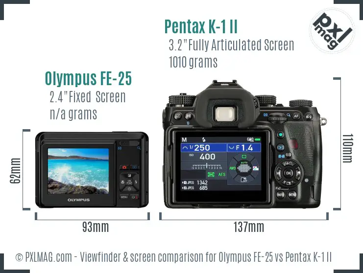 Olympus FE-25 vs Pentax K-1 II Screen and Viewfinder comparison