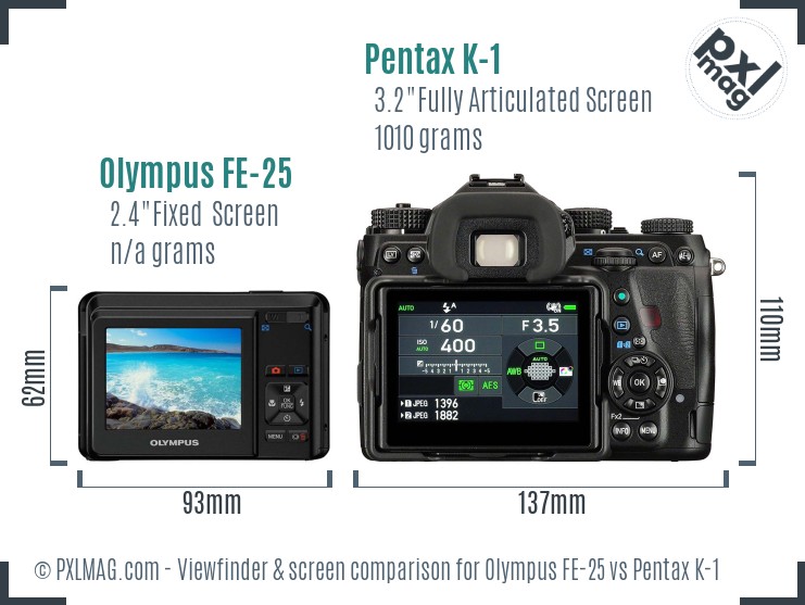 Olympus FE-25 vs Pentax K-1 Screen and Viewfinder comparison
