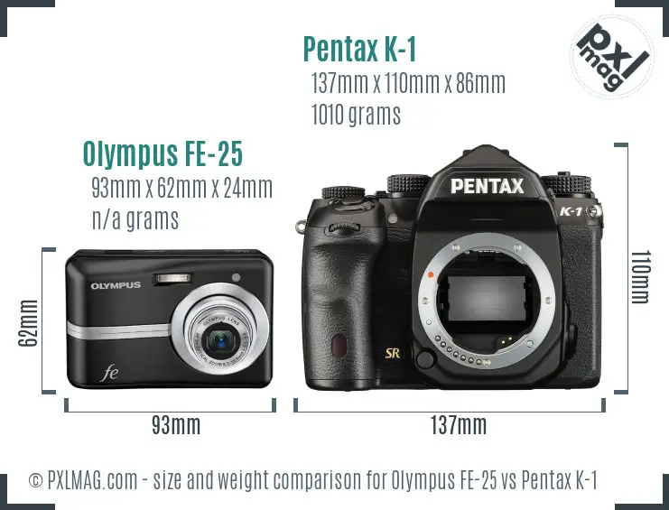 Olympus FE-25 vs Pentax K-1 size comparison
