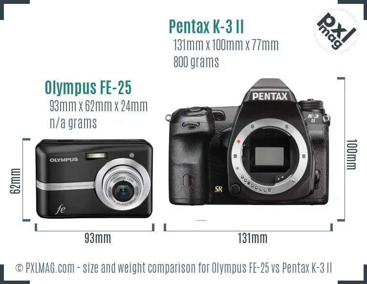 Olympus FE-25 vs Pentax K-3 II size comparison