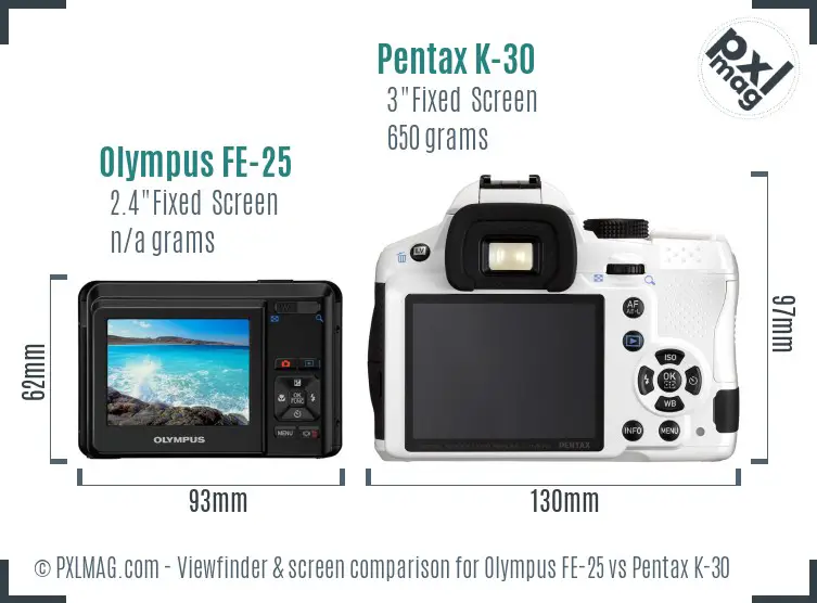 Olympus FE-25 vs Pentax K-30 Screen and Viewfinder comparison