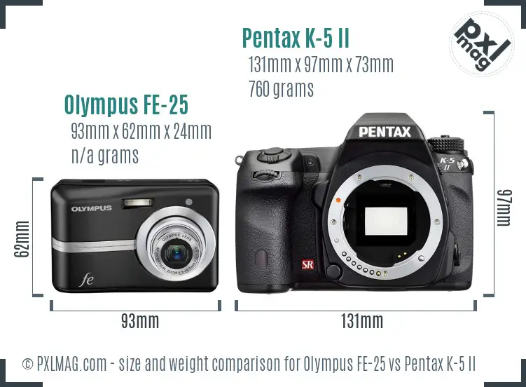 Olympus FE-25 vs Pentax K-5 II size comparison