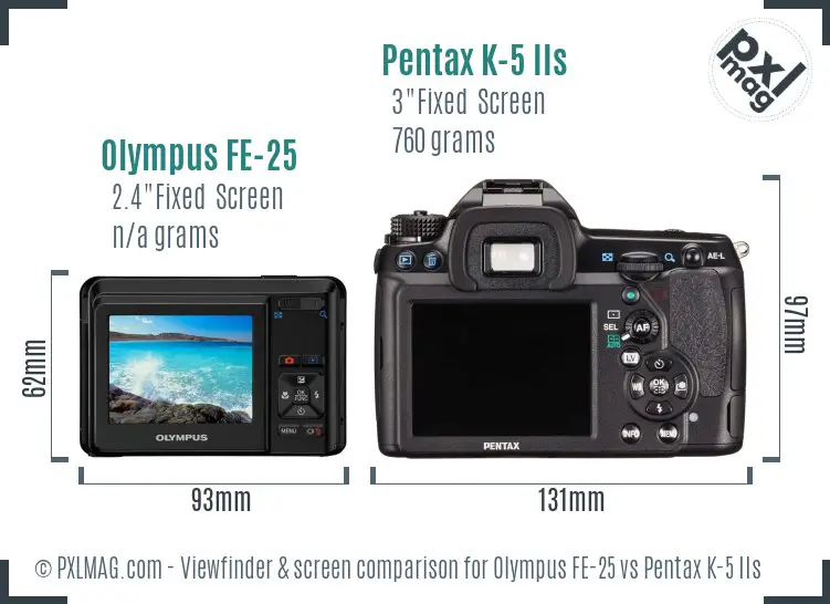 Olympus FE-25 vs Pentax K-5 IIs Screen and Viewfinder comparison