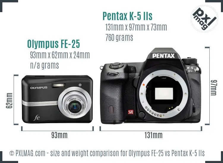 Olympus FE-25 vs Pentax K-5 IIs size comparison