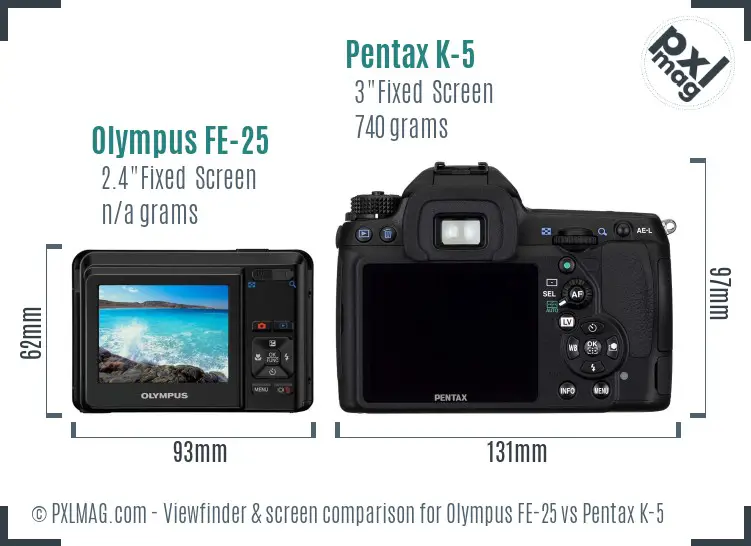Olympus FE-25 vs Pentax K-5 Screen and Viewfinder comparison