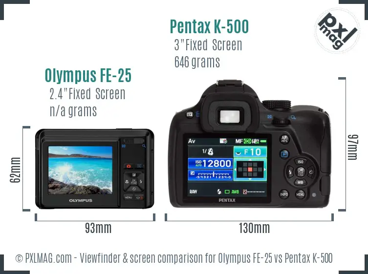 Olympus FE-25 vs Pentax K-500 Screen and Viewfinder comparison