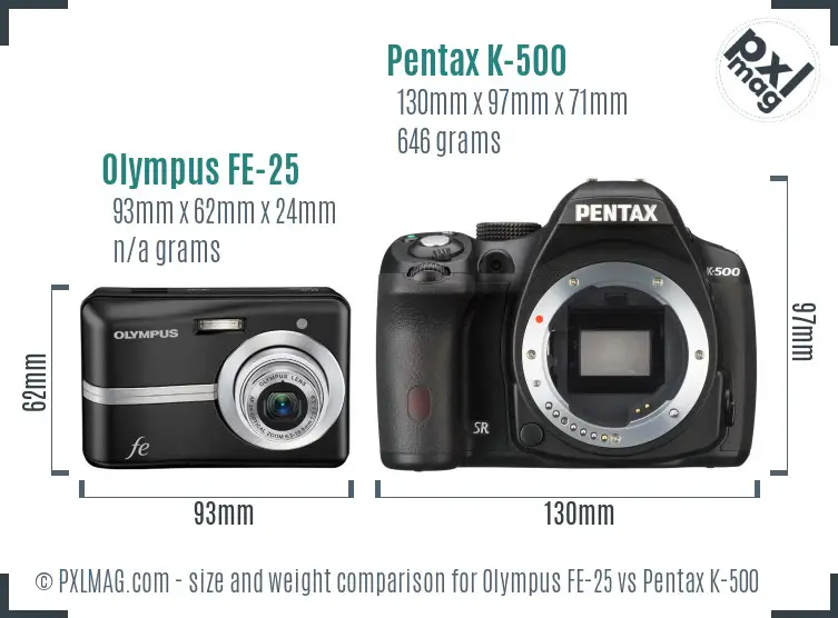 Olympus FE-25 vs Pentax K-500 size comparison