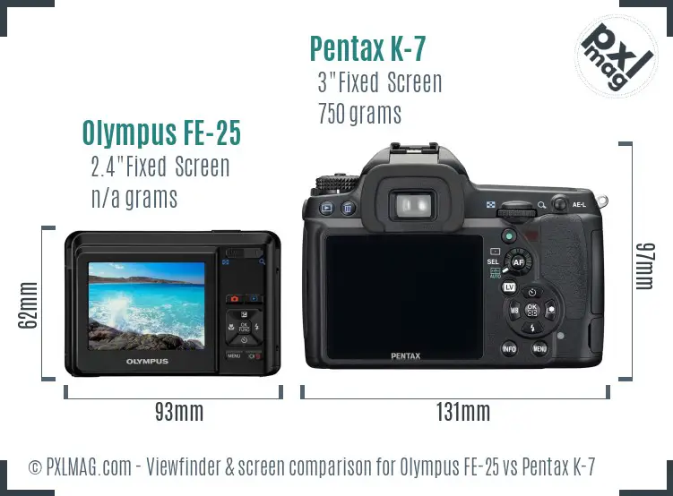 Olympus FE-25 vs Pentax K-7 Screen and Viewfinder comparison