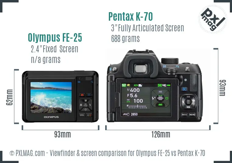 Olympus FE-25 vs Pentax K-70 Screen and Viewfinder comparison