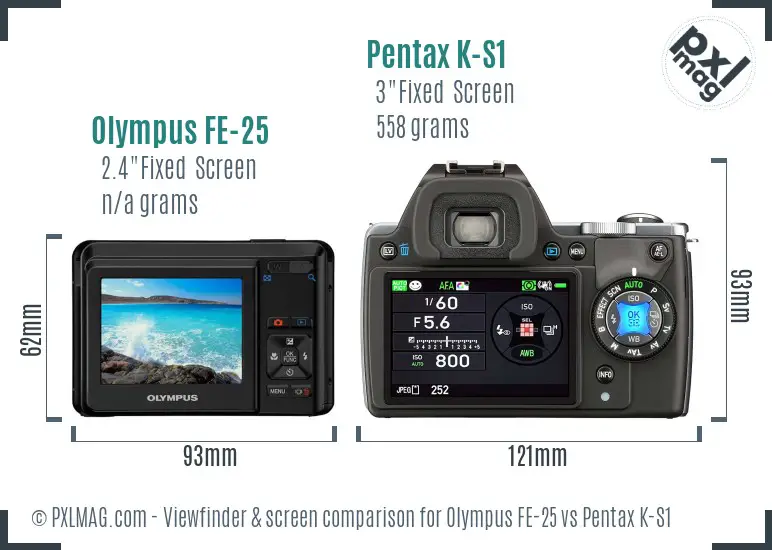 Olympus FE-25 vs Pentax K-S1 Screen and Viewfinder comparison