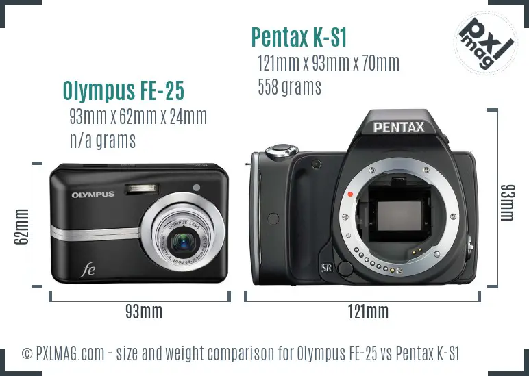 Olympus FE-25 vs Pentax K-S1 size comparison