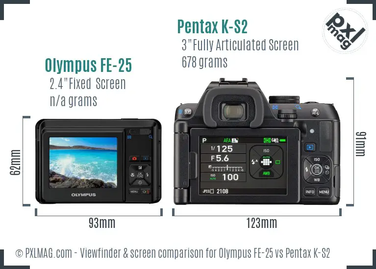 Olympus FE-25 vs Pentax K-S2 Screen and Viewfinder comparison