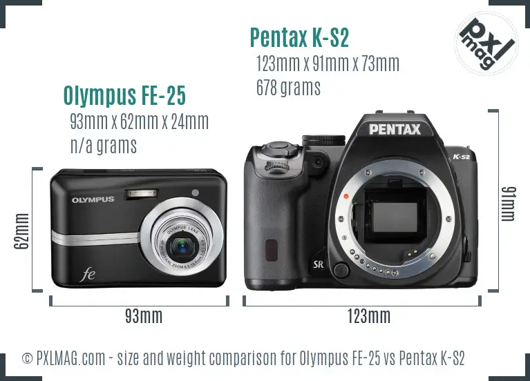 Olympus FE-25 vs Pentax K-S2 size comparison