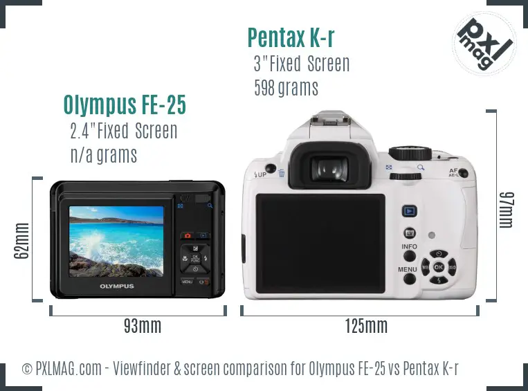 Olympus FE-25 vs Pentax K-r Screen and Viewfinder comparison