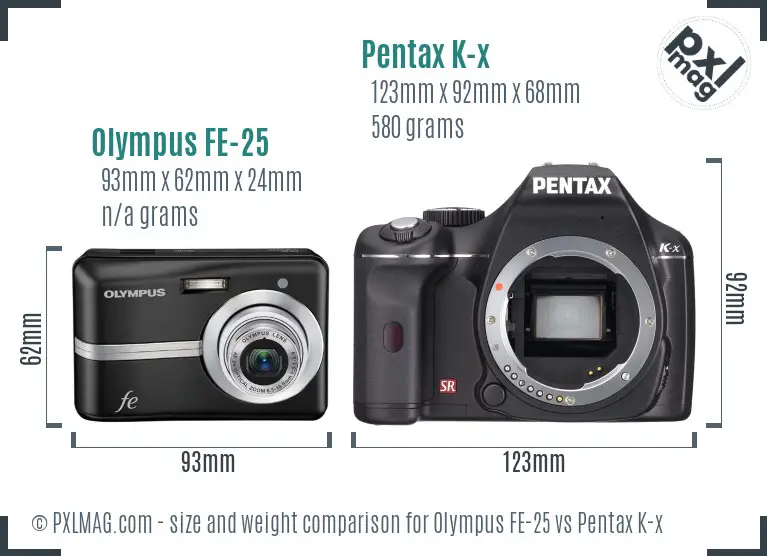 Olympus FE-25 vs Pentax K-x size comparison