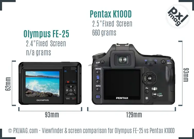 Olympus FE-25 vs Pentax K100D Screen and Viewfinder comparison