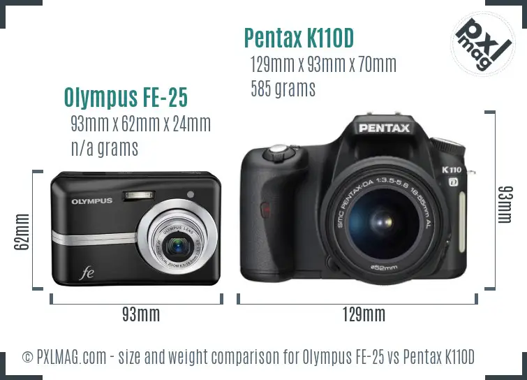 Olympus FE-25 vs Pentax K110D size comparison