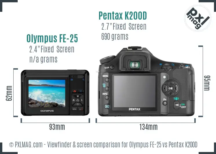 Olympus FE-25 vs Pentax K200D Screen and Viewfinder comparison
