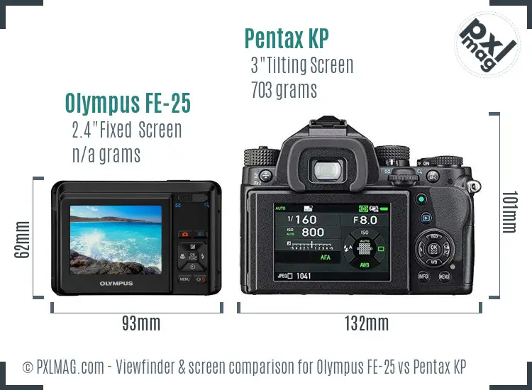 Olympus FE-25 vs Pentax KP Screen and Viewfinder comparison