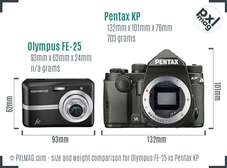 Olympus FE-25 vs Pentax KP size comparison