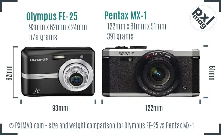 Olympus FE-25 vs Pentax MX-1 size comparison