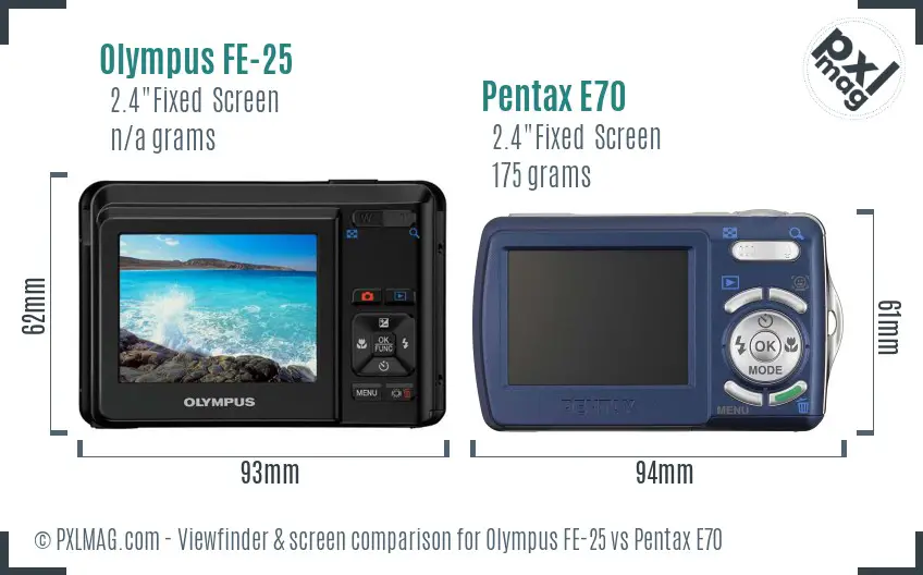 Olympus FE-25 vs Pentax E70 Screen and Viewfinder comparison