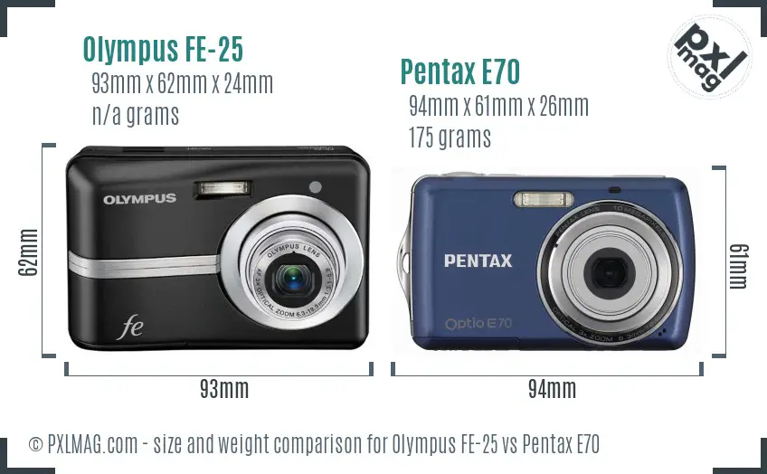 Olympus FE-25 vs Pentax E70 size comparison