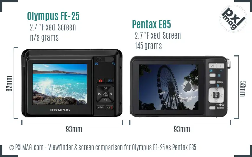 Olympus FE-25 vs Pentax E85 Screen and Viewfinder comparison