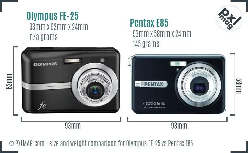 Olympus FE-25 vs Pentax E85 size comparison