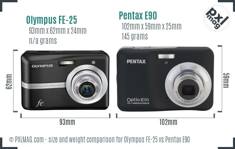 Olympus FE-25 vs Pentax E90 size comparison