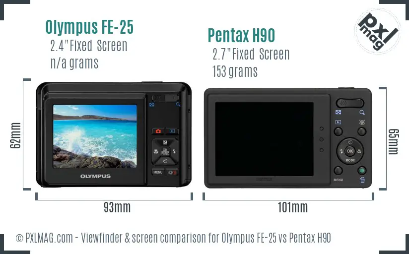 Olympus FE-25 vs Pentax H90 Screen and Viewfinder comparison