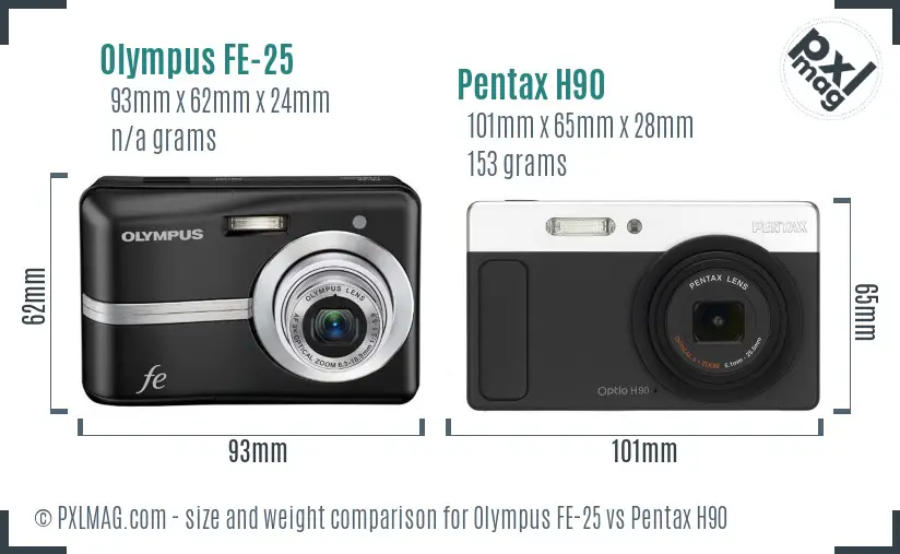 Olympus FE-25 vs Pentax H90 size comparison
