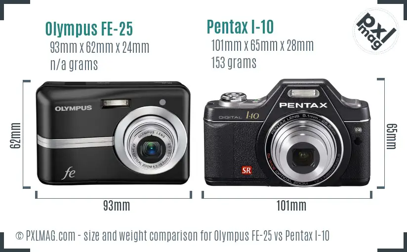 Olympus FE-25 vs Pentax I-10 size comparison