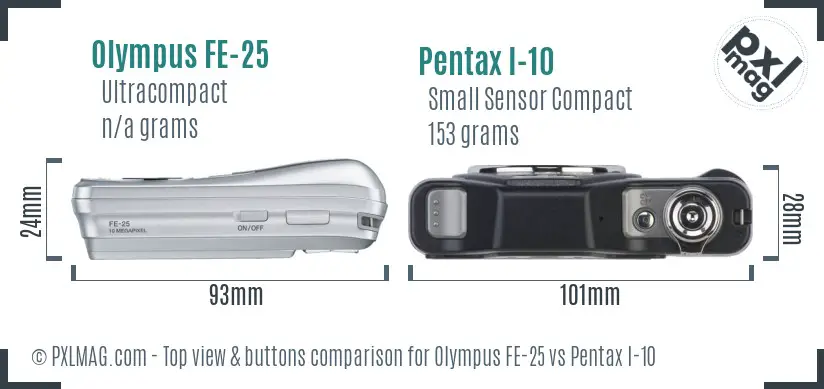 Olympus FE-25 vs Pentax I-10 top view buttons comparison