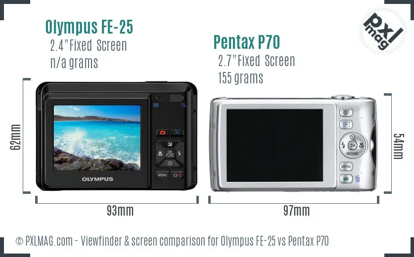 Olympus FE-25 vs Pentax P70 Screen and Viewfinder comparison