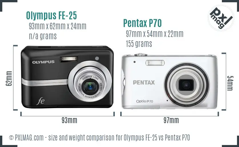 Olympus FE-25 vs Pentax P70 size comparison