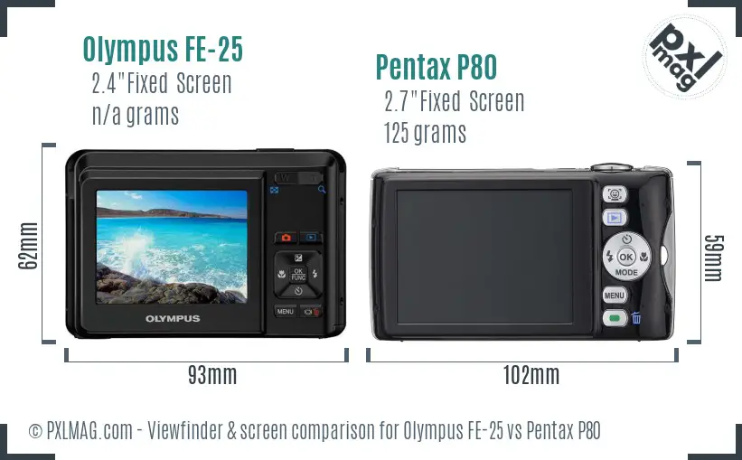 Olympus FE-25 vs Pentax P80 Screen and Viewfinder comparison