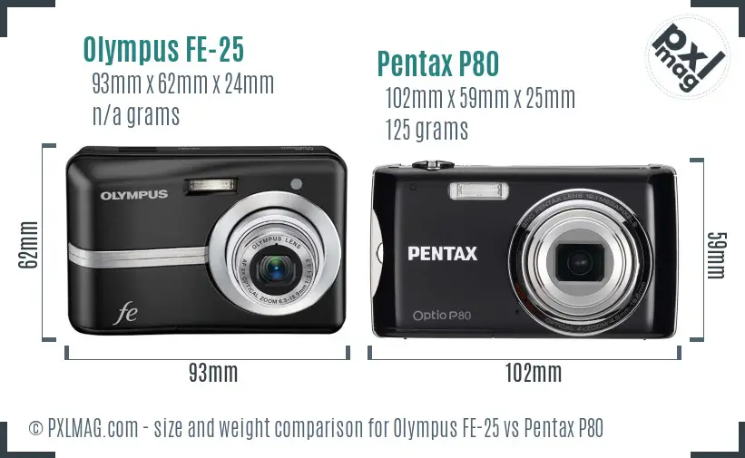 Olympus FE-25 vs Pentax P80 size comparison