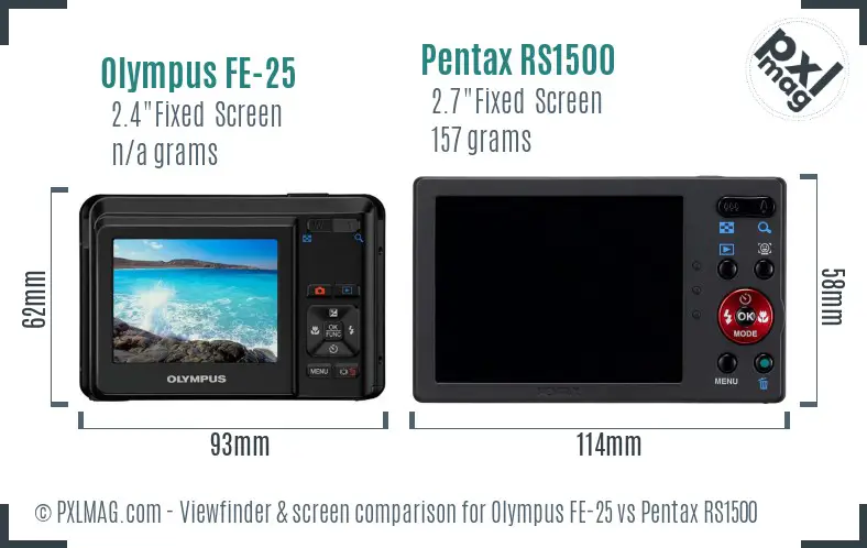 Olympus FE-25 vs Pentax RS1500 Screen and Viewfinder comparison