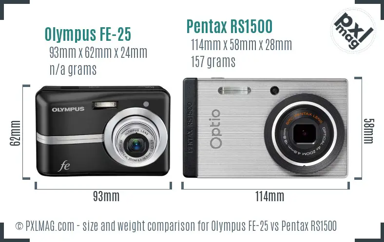 Olympus FE-25 vs Pentax RS1500 size comparison