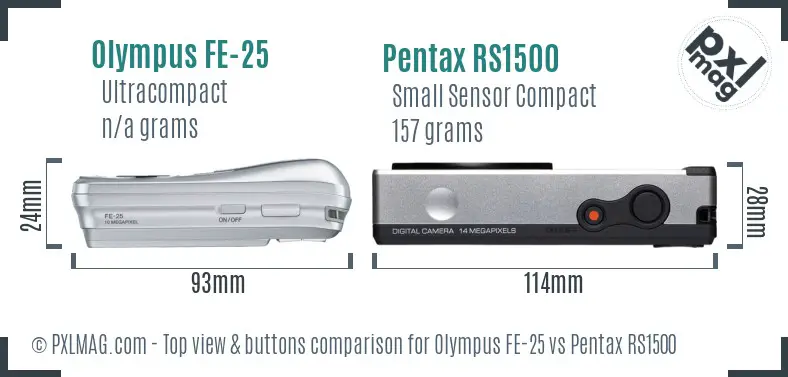Olympus FE-25 vs Pentax RS1500 top view buttons comparison