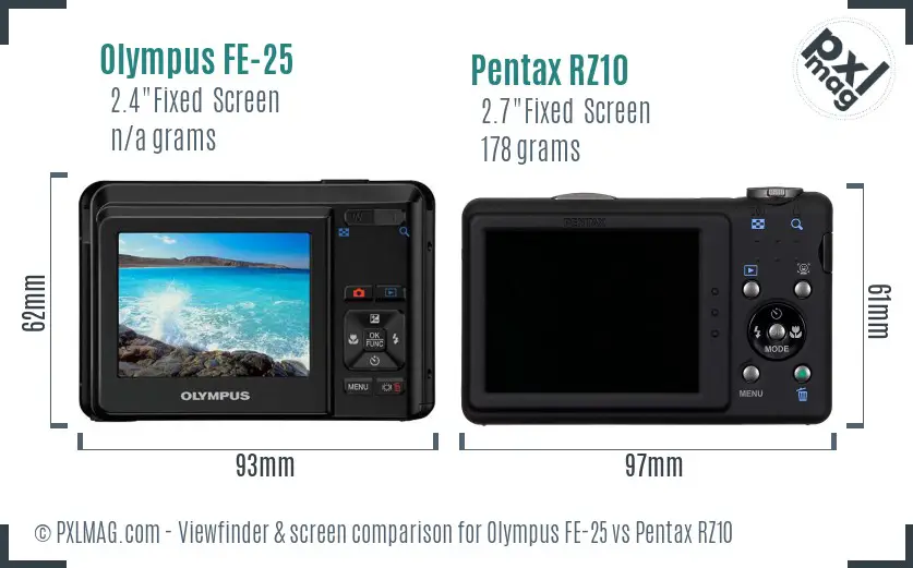 Olympus FE-25 vs Pentax RZ10 Screen and Viewfinder comparison