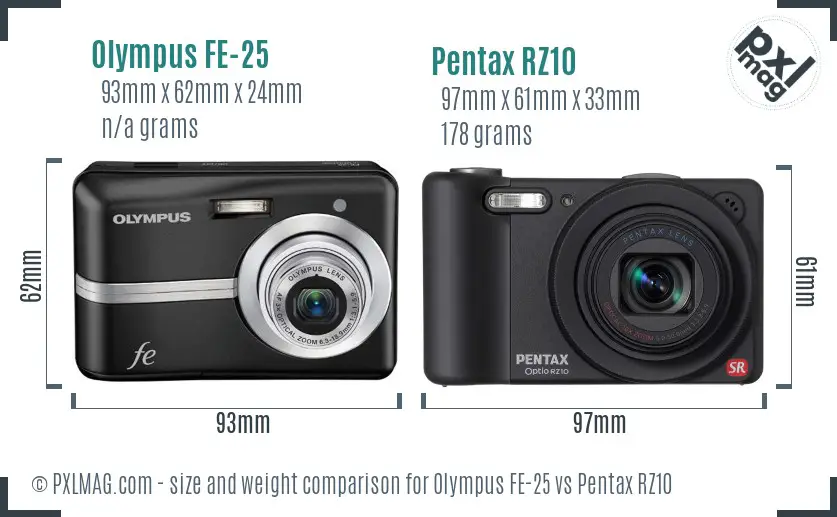 Olympus FE-25 vs Pentax RZ10 size comparison