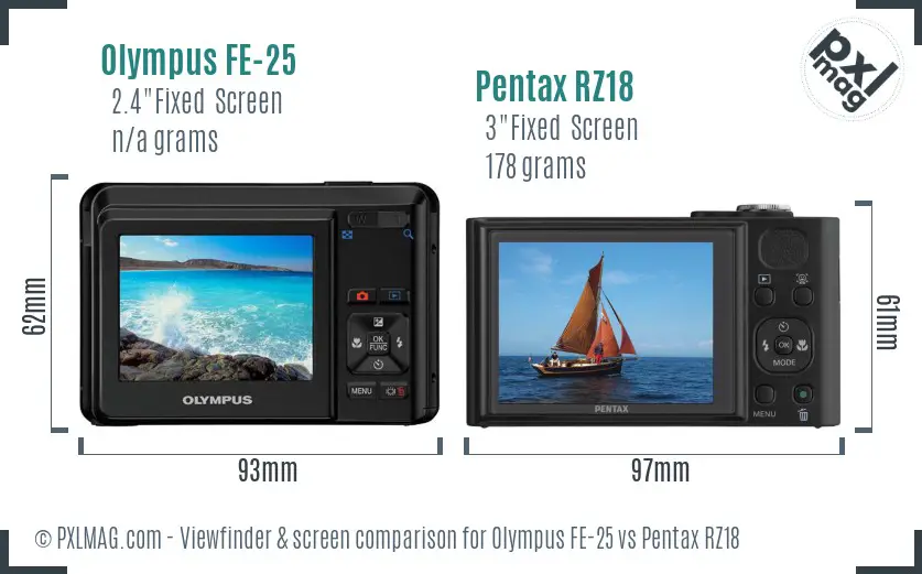 Olympus FE-25 vs Pentax RZ18 Screen and Viewfinder comparison