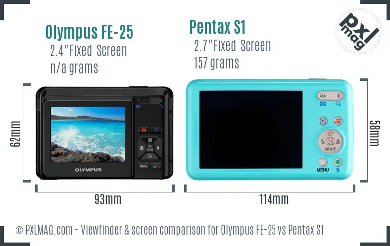 Olympus FE-25 vs Pentax S1 Screen and Viewfinder comparison