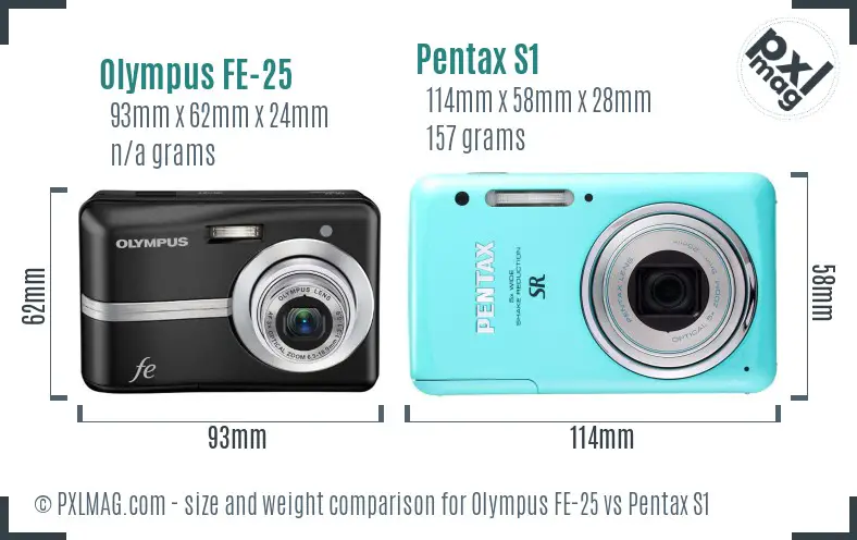 Olympus FE-25 vs Pentax S1 size comparison